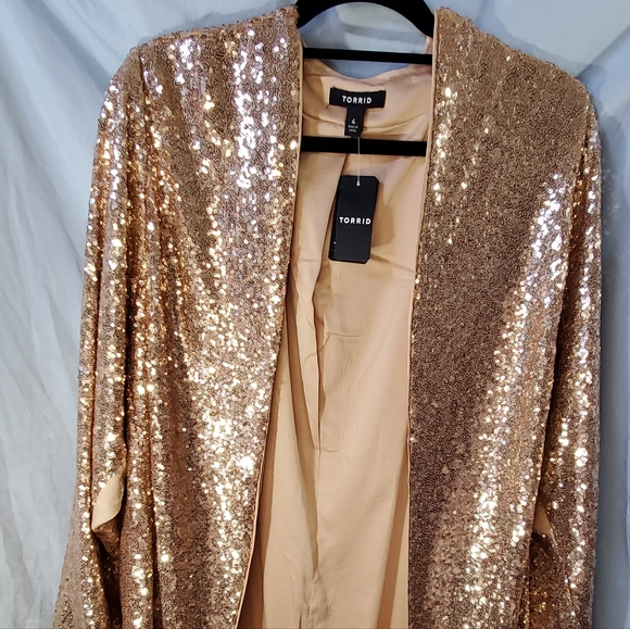 Torrid Open Front Sequin Jacket Long Line Size 4 - Picture 3 of 8
